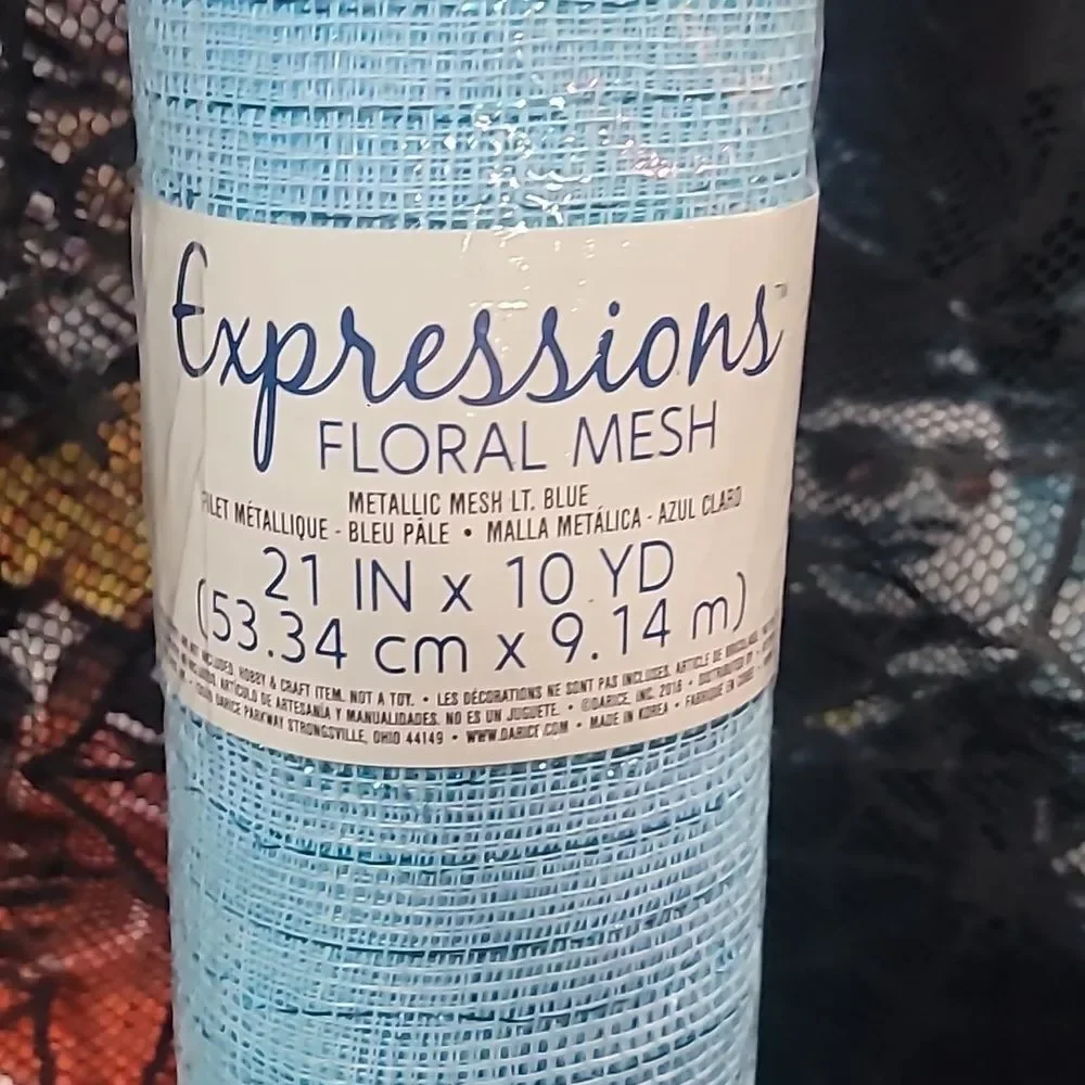 Floral Deco Mesh Roll - Light Blue with Blue Metallic Accents
